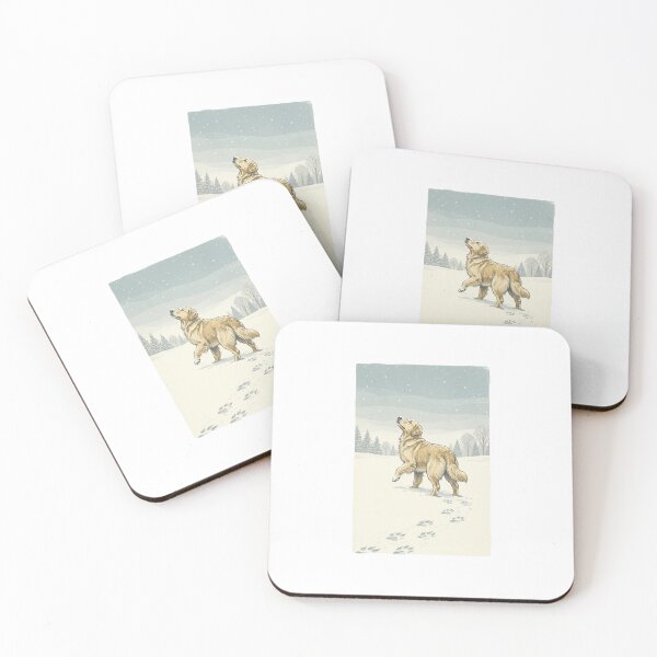 Item preview, Golden Retriever First Snow Winter Forest Dog Tracks Vintage Aesthetic designed and sold by mood-draftsman.