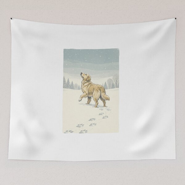 Item preview, Golden Retriever First Snow Winter Forest Dog Tracks Vintage Aesthetic designed and sold by mood-draftsman.