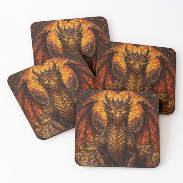 Item preview, The Guardian of Autumn Gold – Flaming Stained Glass Dragon designed and sold by Pixel Otaku Gallery.