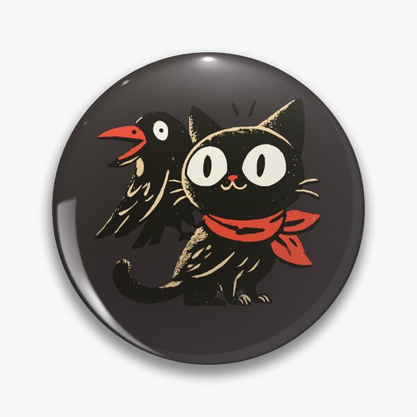 Item preview, Spooky Black Cat Crow Friend Retro Folk Art Graphic Print designed and sold by Catophile.