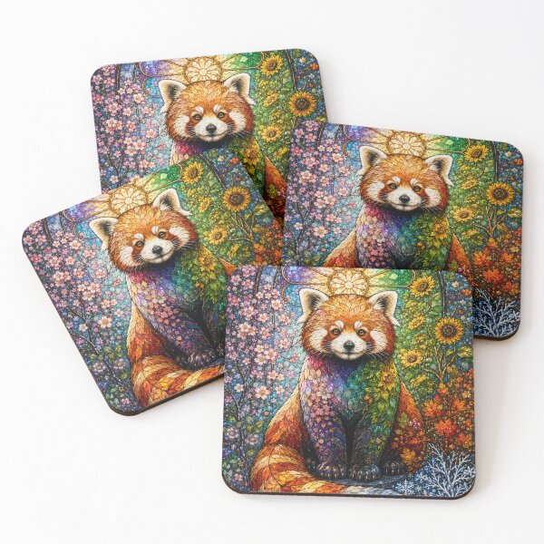 Item preview, The Red Panda of the Four Seasons – Colorful stained-glass guardian designed and sold by Pixel Otaku Gallery.