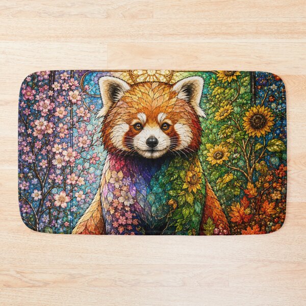 Item preview, The Red Panda of the Four Seasons – Colorful stained-glass guardian designed and sold by Pixel Sakura Gallery.