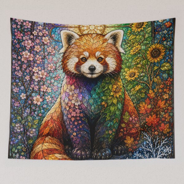 Item preview, The Red Panda of the Four Seasons – Colorful stained-glass guardian designed and sold by Pixel Otaku Gallery.
