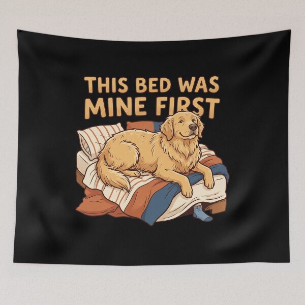 Item preview, Funny Dog Bed Hog This Bed Was Mine First Golden Retriever Retro Aesthetic designed and sold by mood-draftsman.