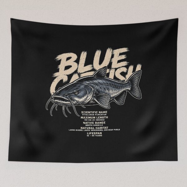 Item preview, Detailed blue catfish illustration with habitat info designed and sold by rafaeltto.
