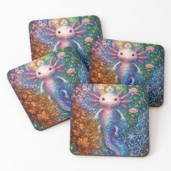 Item preview, The Four Seasons Axolotl – Aquatic creature in stained glass designed and sold by Pixel Otaku Gallery.