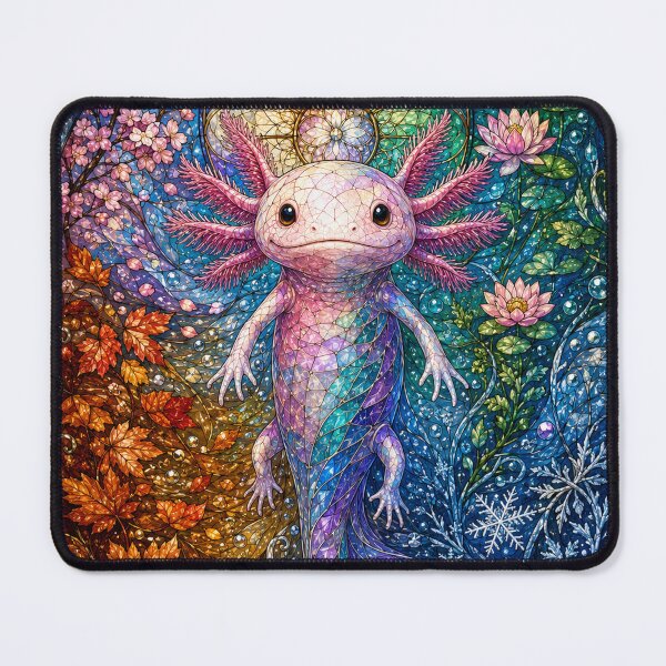 Item preview, The Four Seasons Axolotl – Aquatic creature in stained glass designed and sold by Pixel Sakura Gallery.