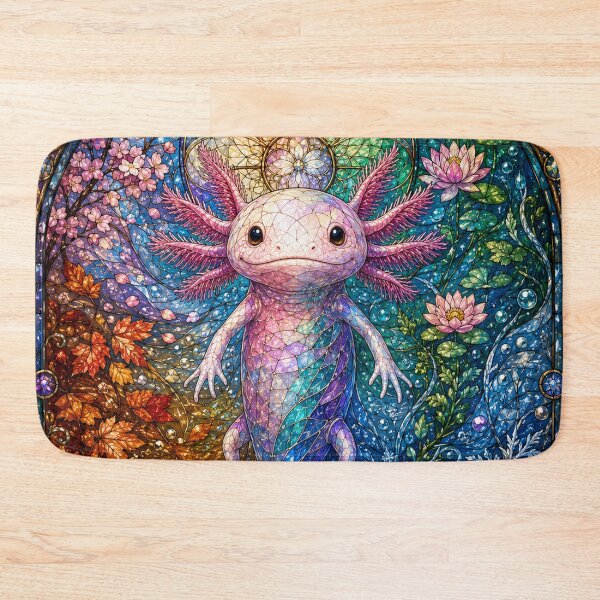 Item preview, The Four Seasons Axolotl – Aquatic creature in stained glass designed and sold by Pixel Sakura Gallery.