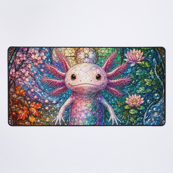 Item preview, The Four Seasons Axolotl – Aquatic creature in stained glass designed and sold by Pixel Otaku Gallery.