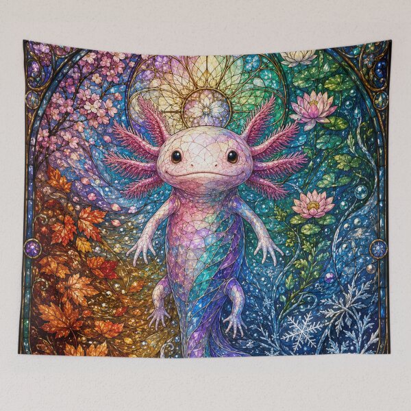 Item preview, The Four Seasons Axolotl – Aquatic creature in stained glass designed and sold by Pixel Sakura Gallery.