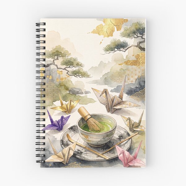Item preview, Matcha Green Tea and Origami Cranes Japandi Watercolor Art designed and sold by Hikariha Studio.