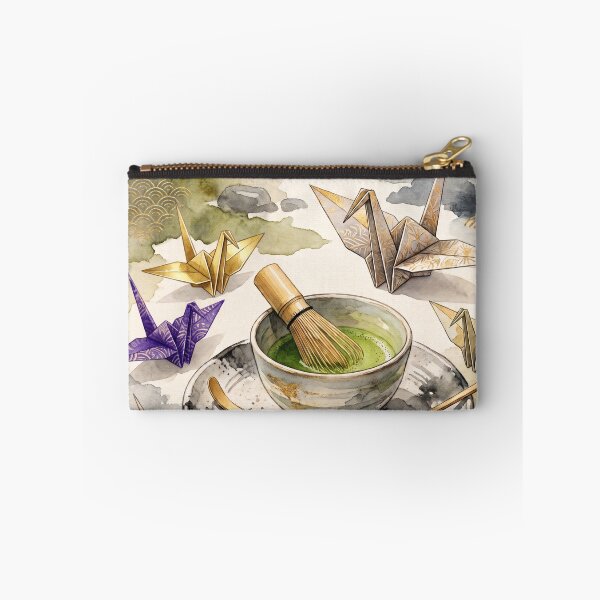 Item preview, Matcha Green Tea and Origami Cranes Japandi Watercolor Art designed and sold by Hikariha Studio.