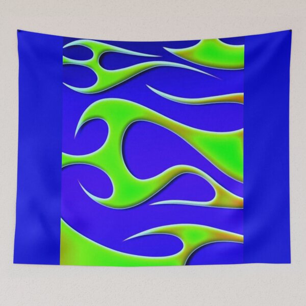 Item preview, Frutiger Aero Green Flames Pattern | Cyber Y2K Lime & Royal Blue Flame Aesthetic designed and sold by BrontesWhimsyStore.