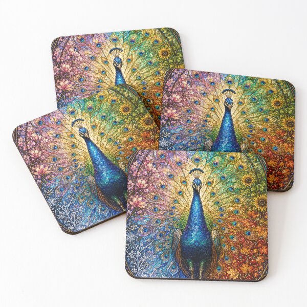 Item preview, The Peacock of the Four Seasons – Majestic stained glass rose window designed and sold by Pixel Otaku Gallery.