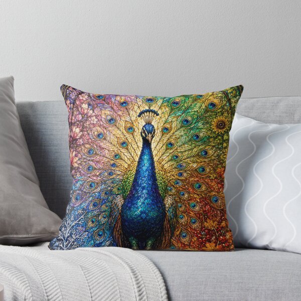 Item preview, The Peacock of the Four Seasons – Majestic stained glass rose window designed and sold by Pixel Otaku Gallery.