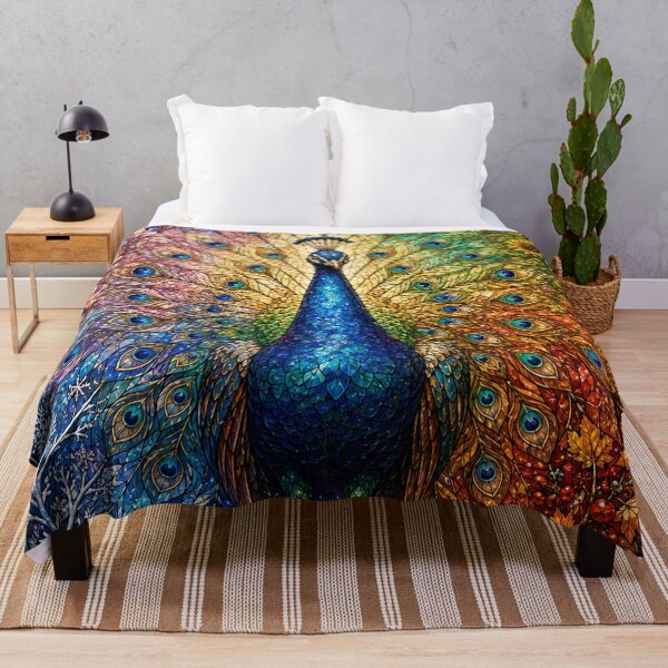 Item preview, The Peacock of the Four Seasons – Majestic stained glass rose window designed and sold by Pixel Otaku Gallery.