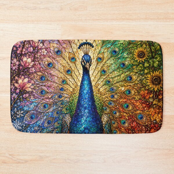 Item preview, The Peacock of the Four Seasons – Majestic stained glass rose window designed and sold by Pixel Sakura Gallery.