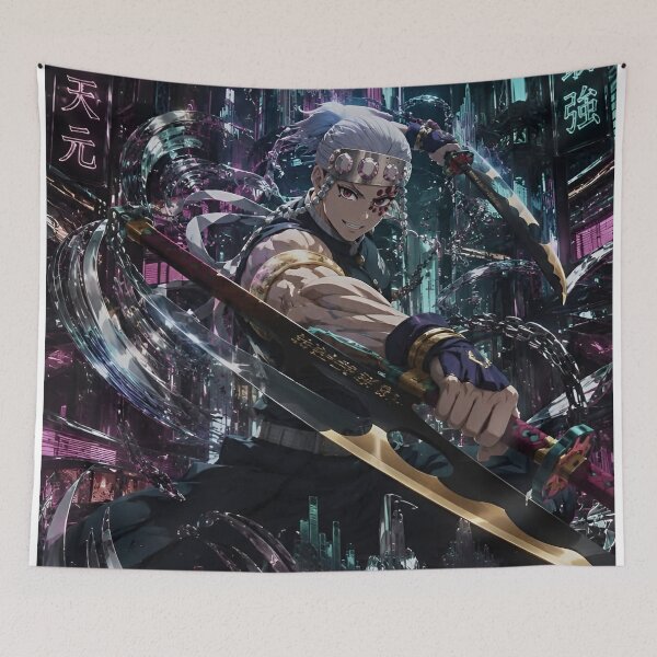 Item preview, Sound Warrior Anime Swordfighter – Neon Japanese Shinobi Battle Artwork designed and sold by Dyan4.