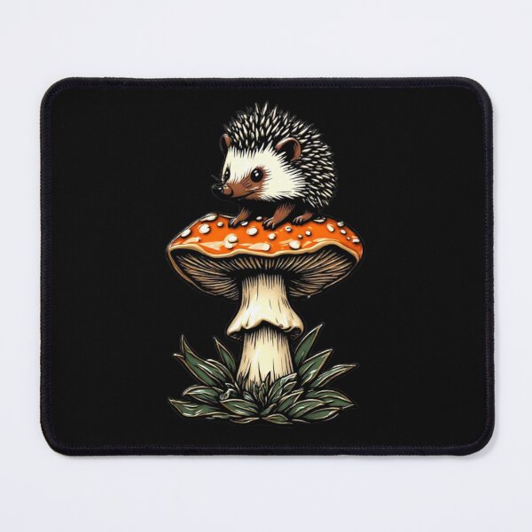 Item preview, Cute Cloisonne Hedgehog on Mushroom Cottagecore Aesthetic Gold Emblem Art 01 designed and sold by Shift-Bloom.