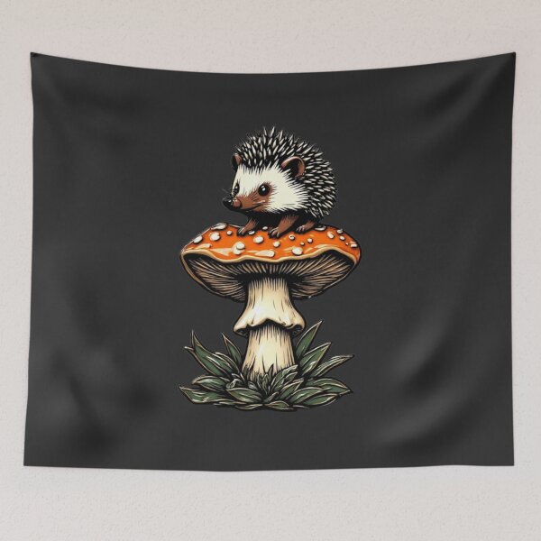 Item preview, Cute Cloisonne Hedgehog on Mushroom Cottagecore Aesthetic Gold Emblem Art 01 designed and sold by Shift-Bloom.