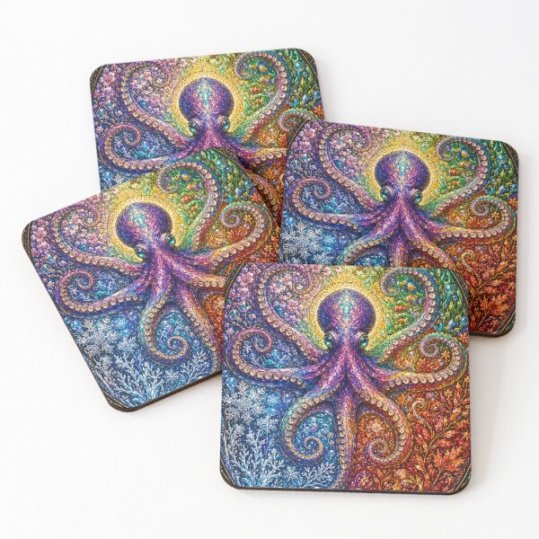 Item preview, The Octopus of the Four Seasons – Guardian of the Oceans in stained glass designed and sold by Pixel Otaku Gallery.