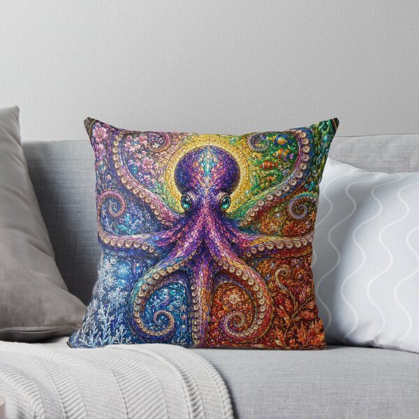 Item preview, The Octopus of the Four Seasons – Guardian of the Oceans in stained glass designed and sold by Pixel Otaku Gallery.