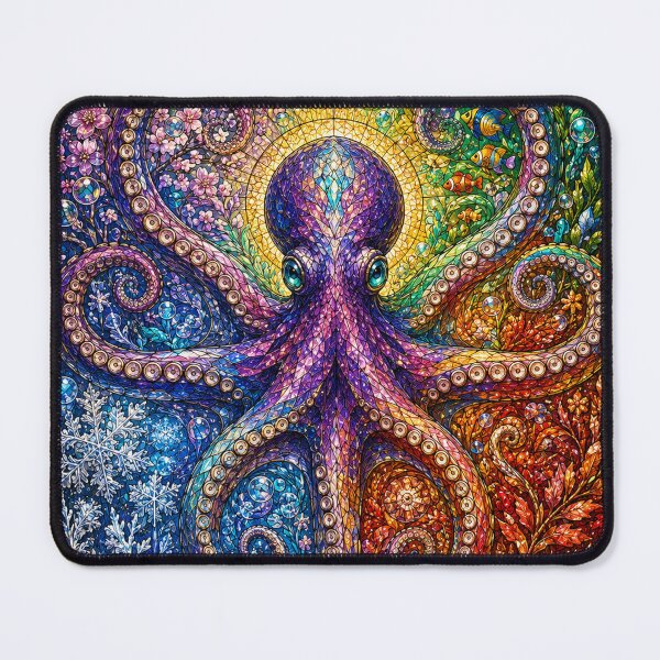 Item preview, The Octopus of the Four Seasons – Guardian of the Oceans in stained glass designed and sold by Pixel Otaku Gallery.