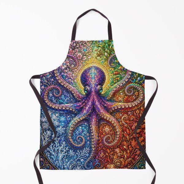 Item preview, The Octopus of the Four Seasons – Guardian of the Oceans in stained glass designed and sold by Pixel Sakura Gallery.