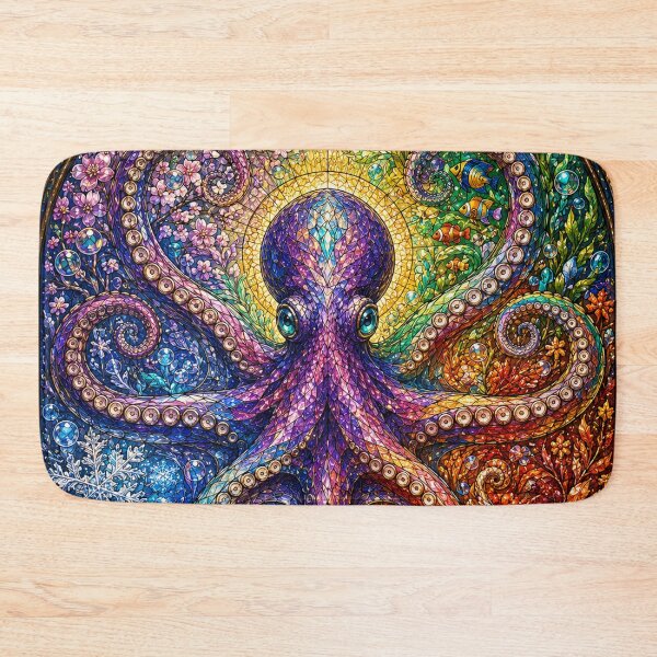 Item preview, The Octopus of the Four Seasons – Guardian of the Oceans in stained glass designed and sold by Pixel Sakura Gallery.