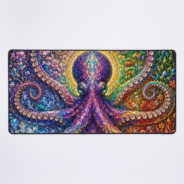 Item preview, The Octopus of the Four Seasons – Guardian of the Oceans in stained glass designed and sold by Pixel Otaku Gallery.