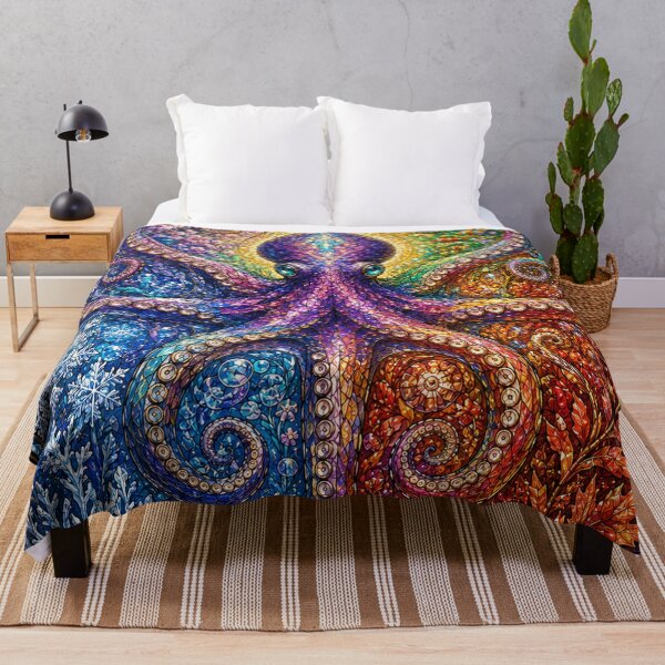 Item preview, The Octopus of the Four Seasons – Guardian of the Oceans in stained glass designed and sold by Pixel Sakura Gallery.