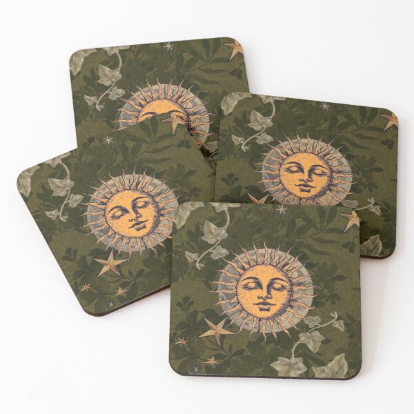 Item preview, 90s Whimsigoth Celestial Sun & Stars | Moody Olive Green Botanical Aesthetic designed and sold by BrontesWhimsyStore.