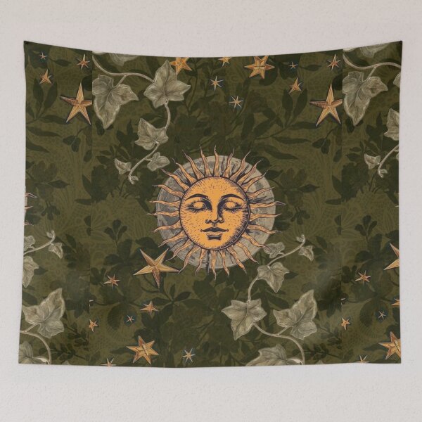 Item preview, 90s Whimsigoth Celestial Sun & Stars | Moody Olive Green Botanical Aesthetic designed and sold by BrontesWhimsyStore.