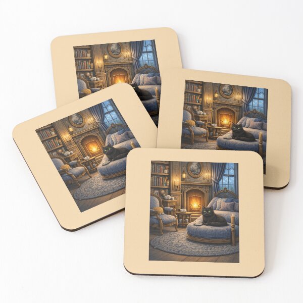 Item preview, Midnight by the Fire – The Black Cat’s Cottage Living Room    From the Cats of All Kinds Collection designed and sold by Novel Works Studio.