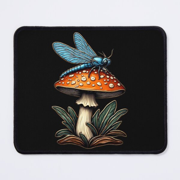 Item preview, Elegant Cloisonne Dragonfly on Mushroom Cottagecore Aesthetic Gold Emblem Art 01 designed and sold by Shift-Bloom.
