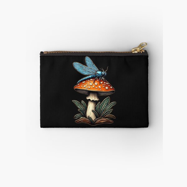 Item preview, Elegant Cloisonne Dragonfly on Mushroom Cottagecore Aesthetic Gold Emblem Art 01 designed and sold by Shift-Bloom.