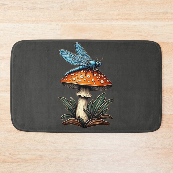 Item preview, Elegant Cloisonne Dragonfly on Mushroom Cottagecore Aesthetic Gold Emblem Art 01 designed and sold by Shift-Bloom.