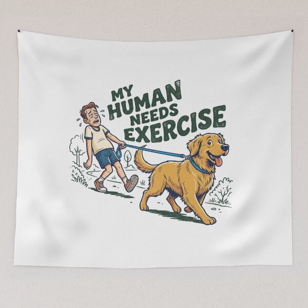 Item preview, Funny Dog Walking My Human Needs Exercise Golden Retriever Retro Aesthetic designed and sold by mood-draftsman.