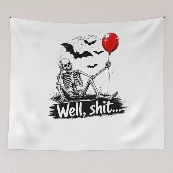 Item preview, Skeleton Lost Balloon, Well Shit Funny Skeleton, Dark Humor Halloween Gothic designed and sold by CatiaStudioArt.