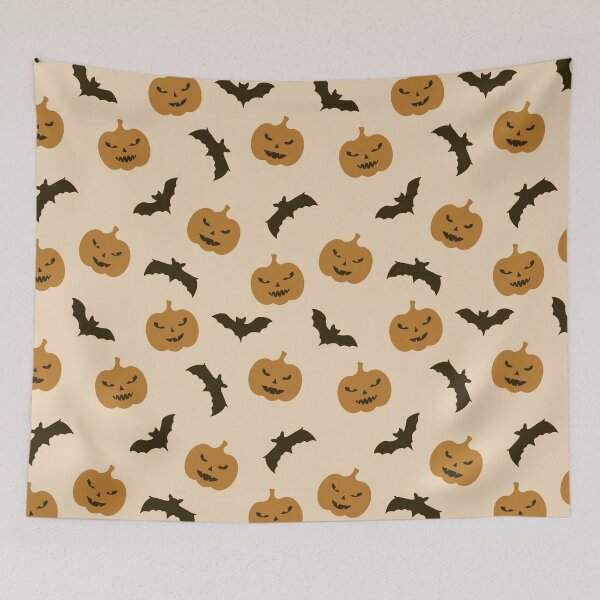 Item preview, Halloween Pumpkins and Bats on Beige Background designed and sold by CozyLittleShop.