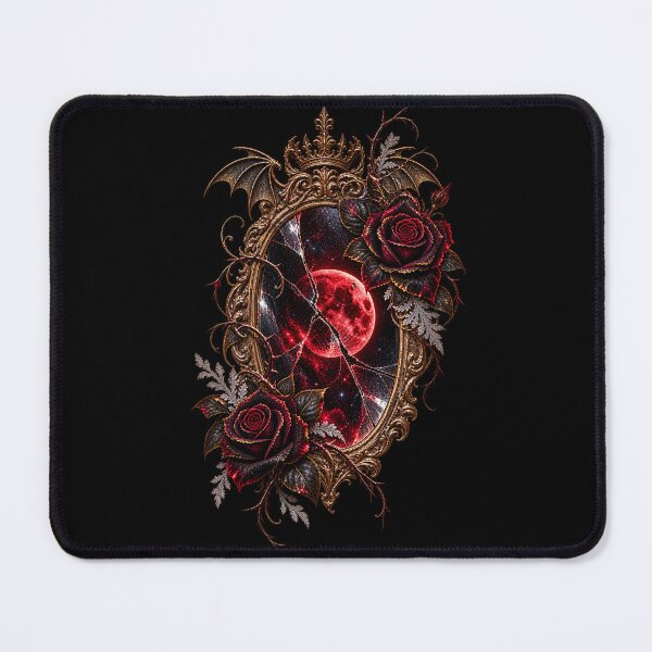 Item preview, The Thornbound Reflection Gothic Mirror with Crimson Moon & Black Roses designed and sold by Anyshca.