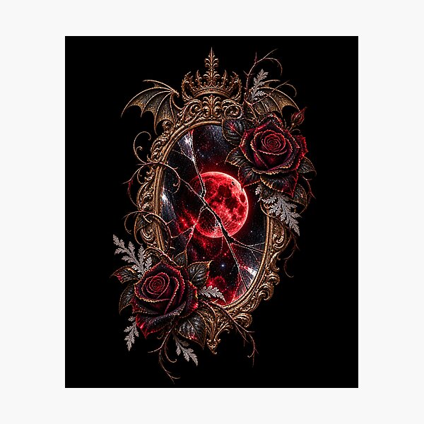 Item preview, The Thornbound Reflection Gothic Mirror with Crimson Moon & Black Roses designed and sold by Anyshca.
