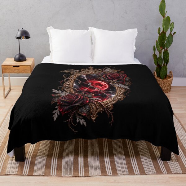 Item preview, The Thornbound Reflection Gothic Mirror with Crimson Moon & Black Roses designed and sold by Anyshca.