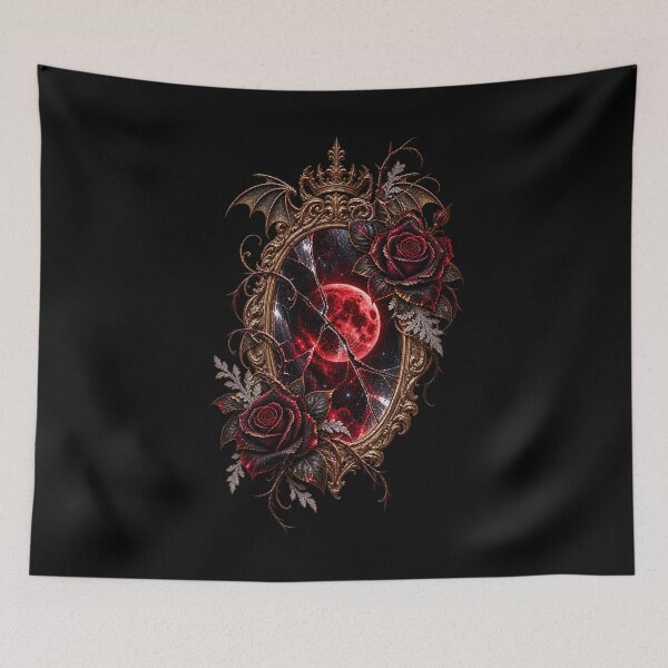 Item preview, The Thornbound Reflection Gothic Mirror with Crimson Moon & Black Roses designed and sold by Anyshca.