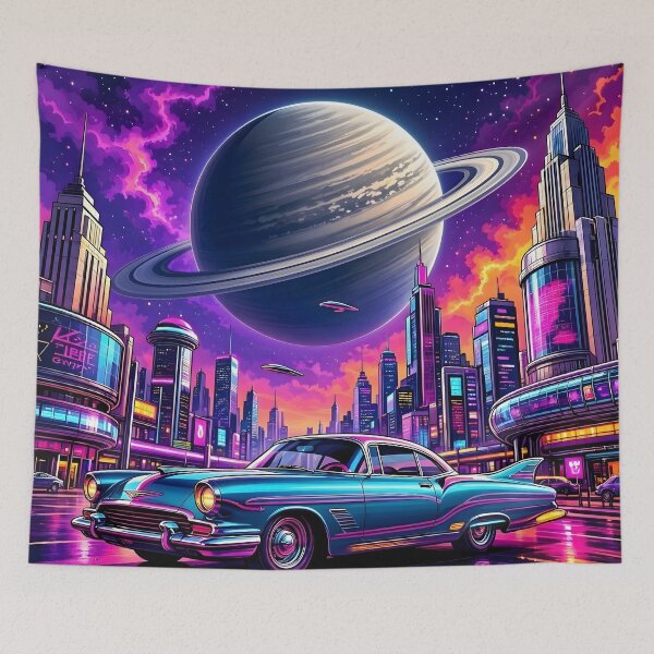 Item preview, Retro Synthwave Neon City Classic Car Cosmic Planet designed and sold by Herodestroyer.