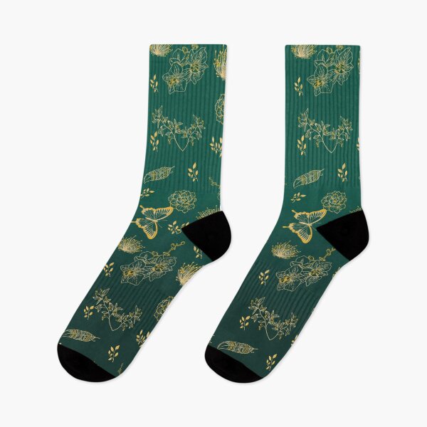 Item preview, Golden Garden in Dark Emerald combination of gold on green designed and sold by Sock Garden.