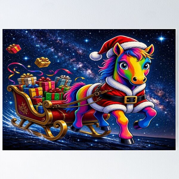 Item preview, Rainbow Christmas Unicorn in Cosmic Sleigh designed and sold by Breezes-of-Ida.