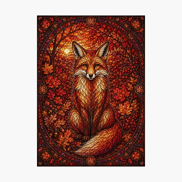 Item preview, The Autumn Fox – A flamboyant spirit in stained glass designed and sold by Pixel Otaku Gallery.