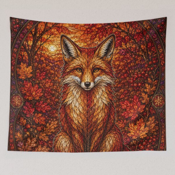 Item preview, The Autumn Fox – A flamboyant spirit in stained glass designed and sold by Pixel Otaku Gallery.