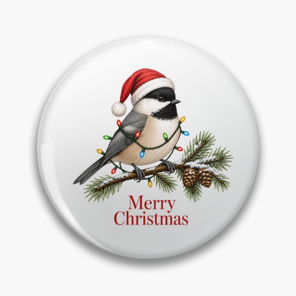 Item preview, Black-Capped Chickadee Christmas – Merry Christmas Bird with Santa Hat & Lights designed and sold by SVALANART.